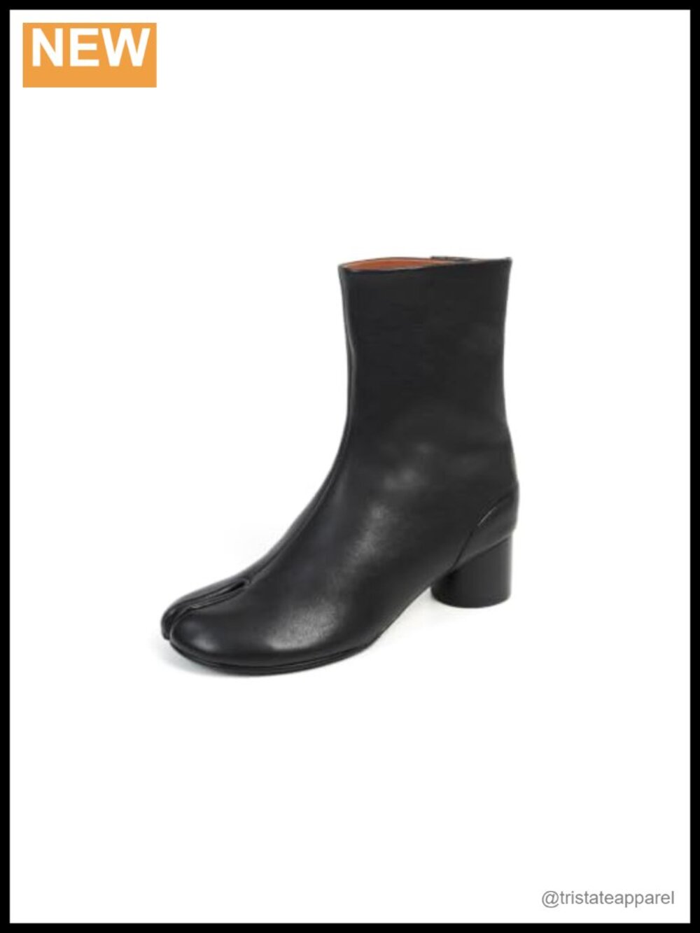 Genuine Leather Tabi Split Toe Ankle Booties Chunky Block Heel